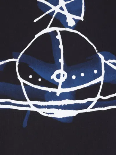 Vivienne Westwood Classic Black T-shirt With Iconic Orb Print In Blue