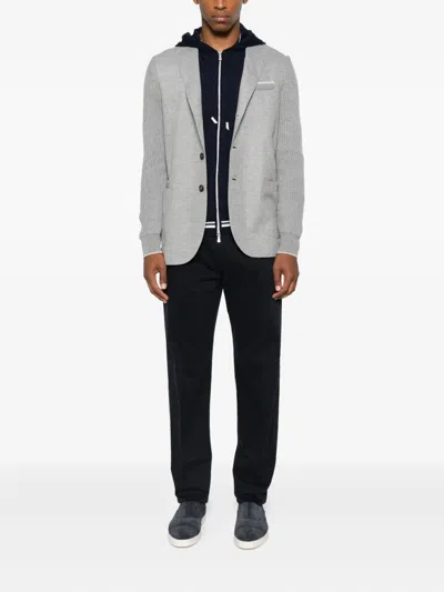 Eleventy Hooded Zip-front Sweater In Blue