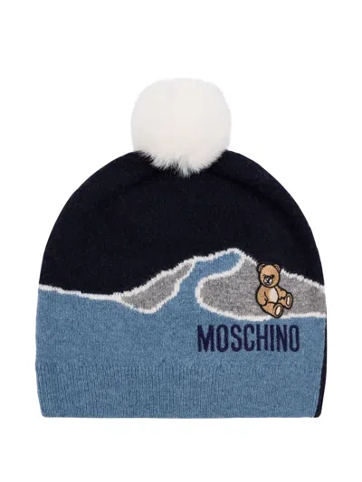 Moschino Pompom-detail Beanie In Blue