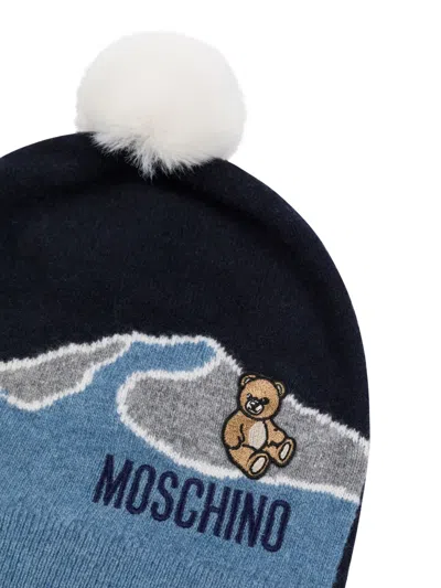 Moschino Pompom-detail Beanie In Blue