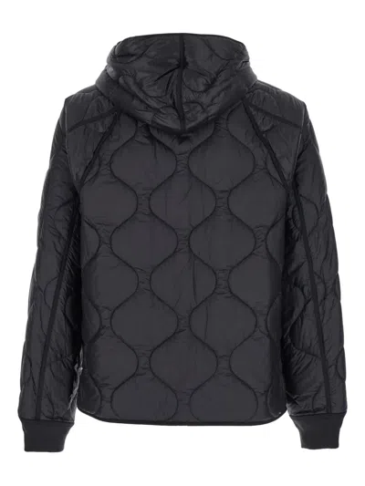 C.p. Company Black Jacket With Fixed Hood And Logo Plaque On The Sleeve