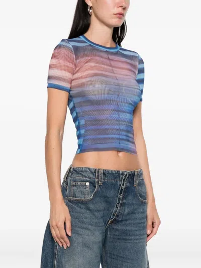 Jean Paul Gaultier Striped Mesh Top In Multi