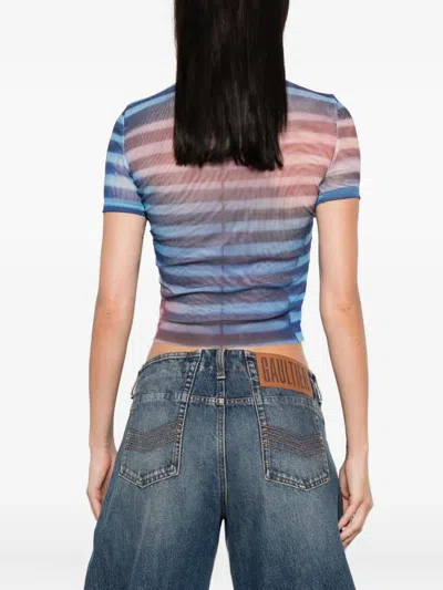 Jean Paul Gaultier Striped Mesh Top In Multi