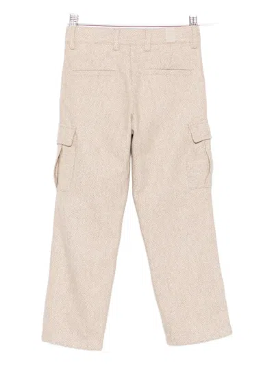 Eleventy Herringbone-pattern Cargo Trousers In Nude