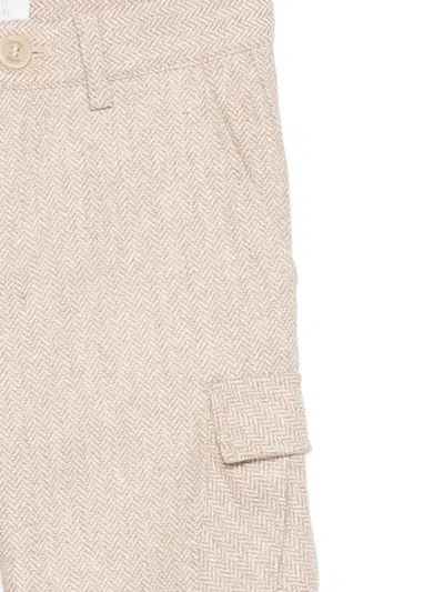 Eleventy Herringbone-pattern Cargo Trousers In Nude
