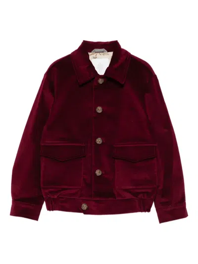 Eleventy Velvet Button-fastening Jacket In Burgundy