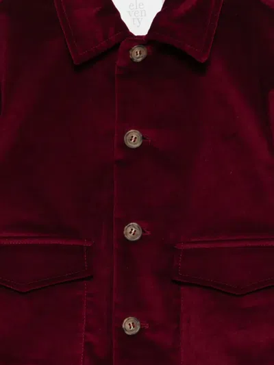 Eleventy Velvet Button-fastening Jacket In Burgundy