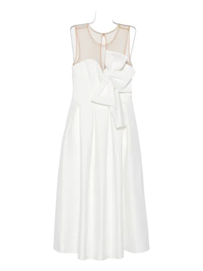 Nissa Bow-detail Midi Dress In White
