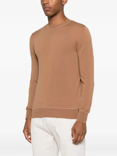 Eleventy Round-neck Wool Sweater In Brown