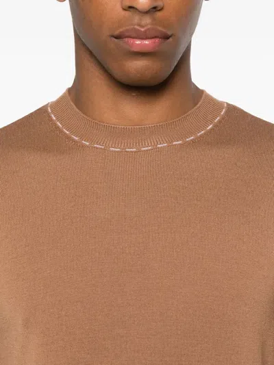 Eleventy Round-neck Wool Sweater In Brown