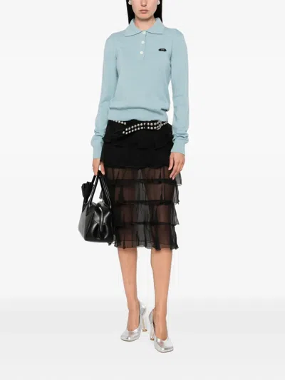 N°21 Button-fastening Polo Top In Blue