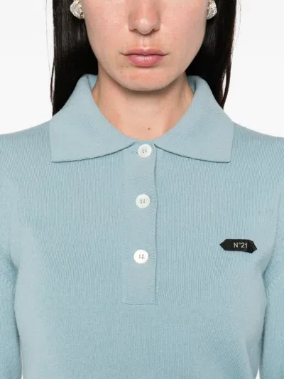N°21 Button-fastening Polo Top In Blue