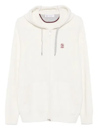 Brunello Cucinelli Cashmere Knit Sweatshirt With Hood In White