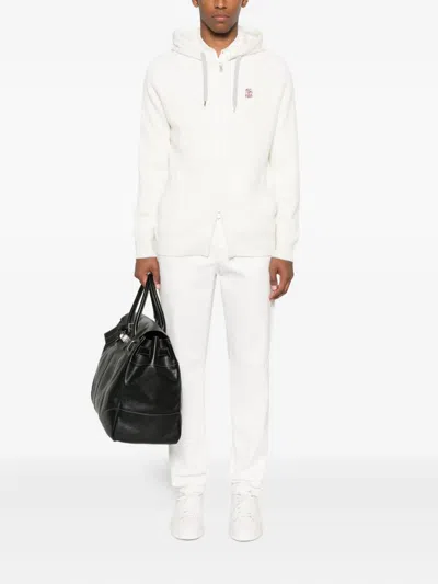 Brunello Cucinelli Cashmere Knit Sweatshirt With Hood In White