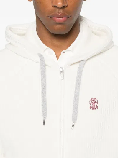 Brunello Cucinelli Cashmere Knit Sweatshirt With Hood In White