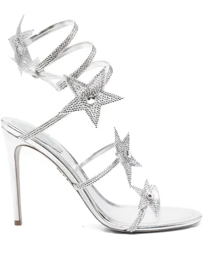 René Caovilla Cleo 105 Embellished Satin Sandals In Gray