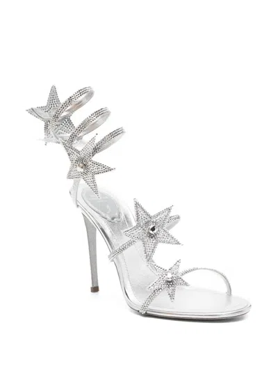 René Caovilla Cleo 105 Embellished Satin Sandals In Gray
