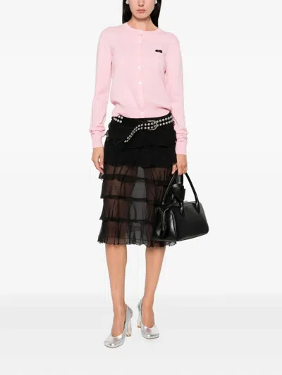 N°21 Button-fastening Logo-patch Cardigan In Pink