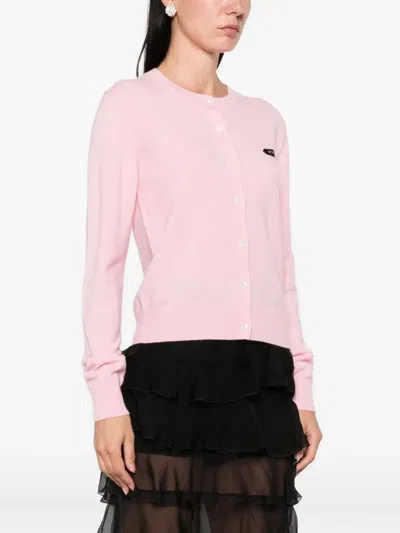 N°21 Button-fastening Logo-patch Cardigan In Pink