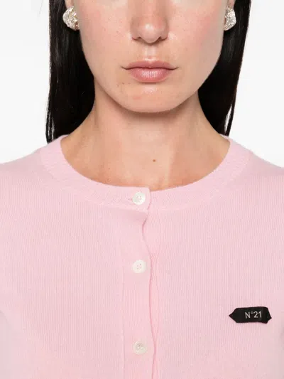 N°21 Button-fastening Logo-patch Cardigan In Pink