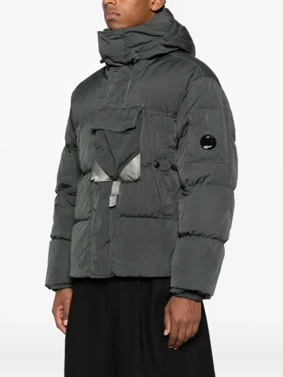 C.p. Company Men Moss Green Quilted Design Classic Hood Snap Button Fastening Flap Pockets Adju In Gray