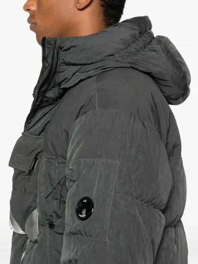 C.p. Company Men Moss Green Quilted Design Classic Hood Snap Button Fastening Flap Pockets Adju In Gray