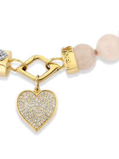 Sydney Evan 14k Yellow Gold Love Rose Quartz And Diamond Necklace In Pink