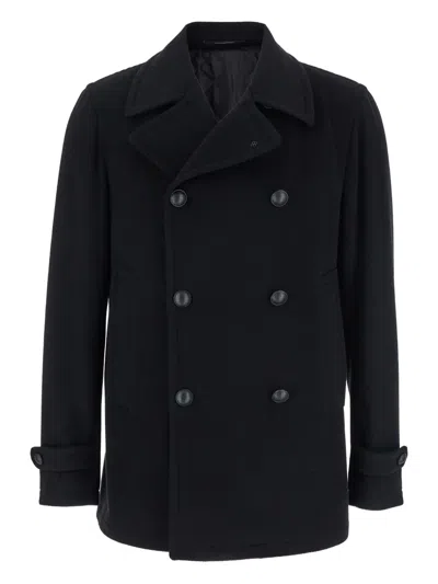 Tagliatore Blue Double-breasted Coat With Wide Notched Revers In Blue