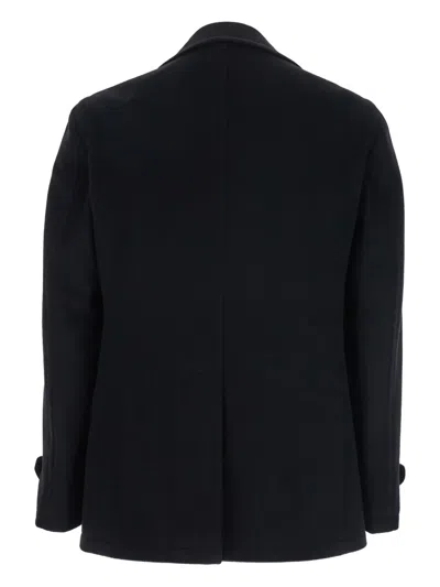 Tagliatore Blue Double-breasted Coat With Wide Notched Revers In Blue