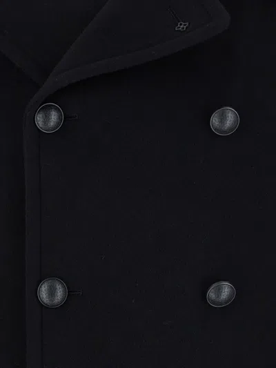 Tagliatore Blue Double-breasted Coat With Wide Notched Revers In Blue
