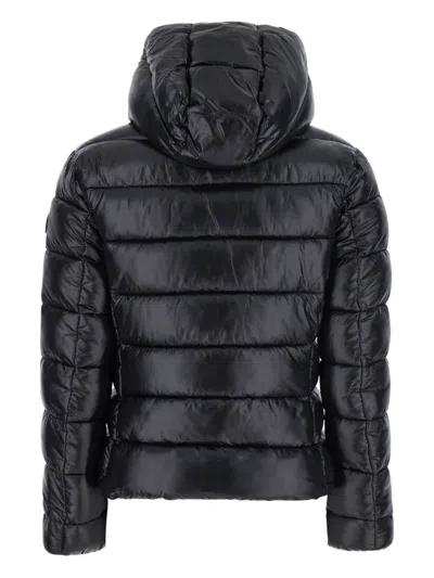 Save The Duck 'cosmary' Black Down Jacket With Removable Hood And Logo Patch On The Sleeve In Black