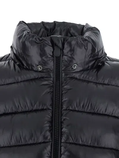 Save The Duck 'cosmary' Black Down Jacket With Removable Hood And Logo Patch On The Sleeve In Black