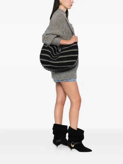 Ba&sh Leather-trimmed Knitted Shoulder Bag In Black