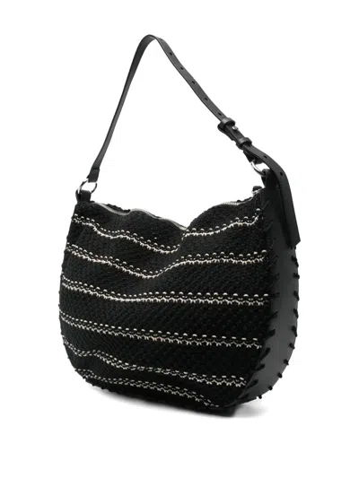 Ba&sh Leather-trimmed Knitted Shoulder Bag In Black