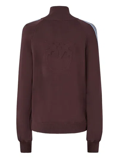 Pinko Burgundy Zip-up Jacket With Light Blue Stripes In Brown