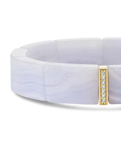 Sydney Evan 14k Yellow Gold Small Single Row Aquamarine And Diamond Bracelet In Gold