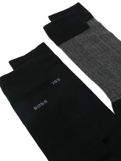 Hugo Boss Logo-detail Socks (pack Of Two) In Black