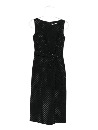 Nissa Polka-dot Embellished Sleeveless Midi Dress In Black