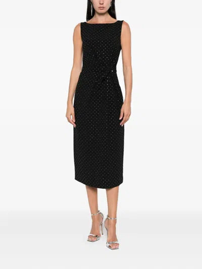 Nissa Polka-dot Embellished Sleeveless Midi Dress In Black