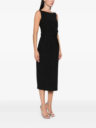 Nissa Polka-dot Embellished Sleeveless Midi Dress In Black