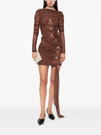 Mach&mach Crystal-embellished Draped Dress In Brown