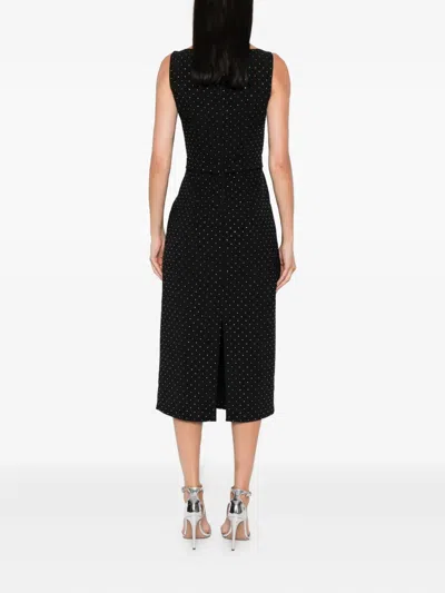 Nissa Polka-dot Embellished Sleeveless Midi Dress In Black