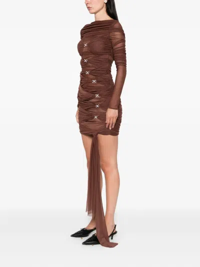 Mach&mach Crystal-embellished Draped Dress In Brown