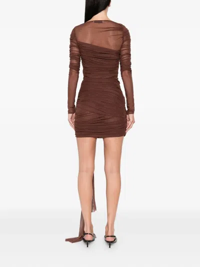 Mach&mach Crystal-embellished Draped Dress In Brown