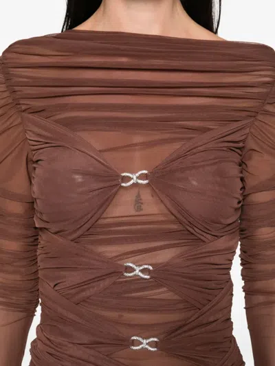 Mach&mach Crystal-embellished Draped Dress In Brown