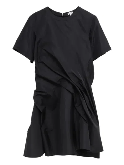 Loewe Draped Short-sleeved Dress In Black