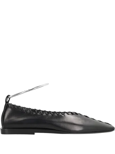 Jil Sander Ankle-strap Leather Ballet Flats In Black