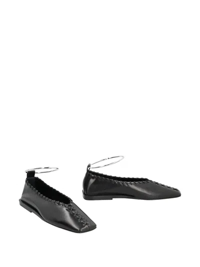 Jil Sander Ankle-strap Leather Ballet Flats In Black