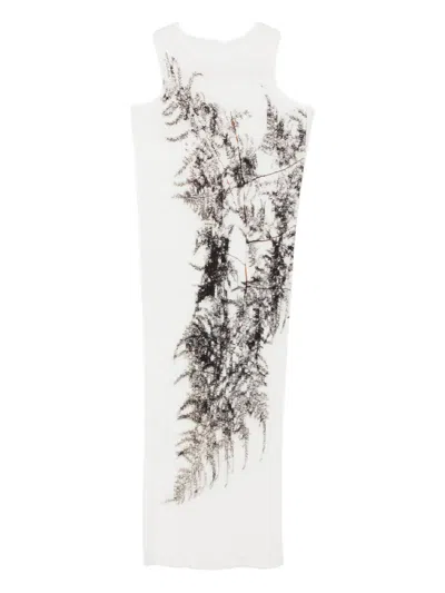 Issey Miyake Pressed Flora Midi Dress In White
