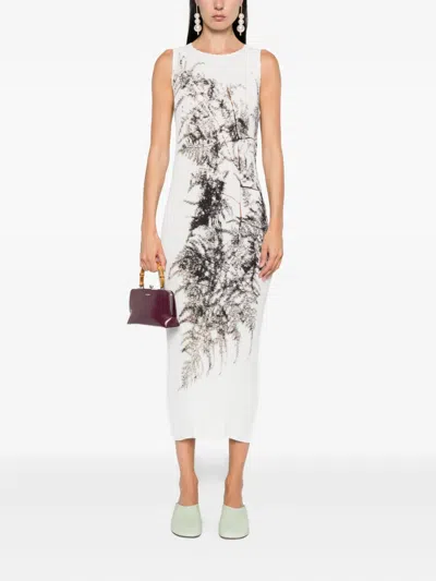 Issey Miyake Pressed Flora Midi Dress In White